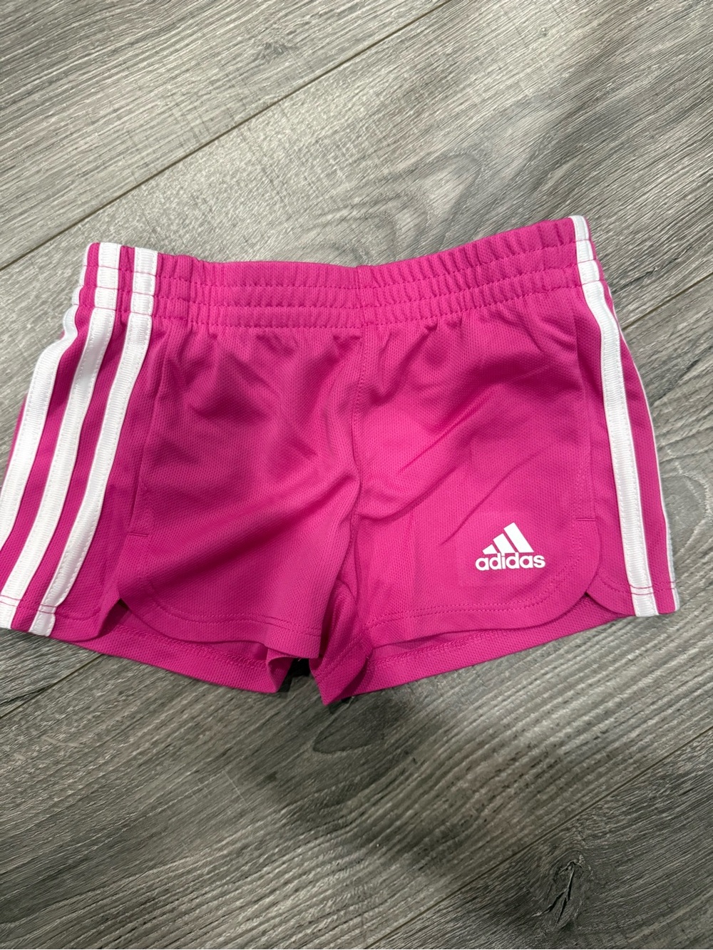 adidas Pink Girls Athletic Shorts with White Stripes
